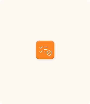 Icon illustration of a checklist with a shield on an orange background
