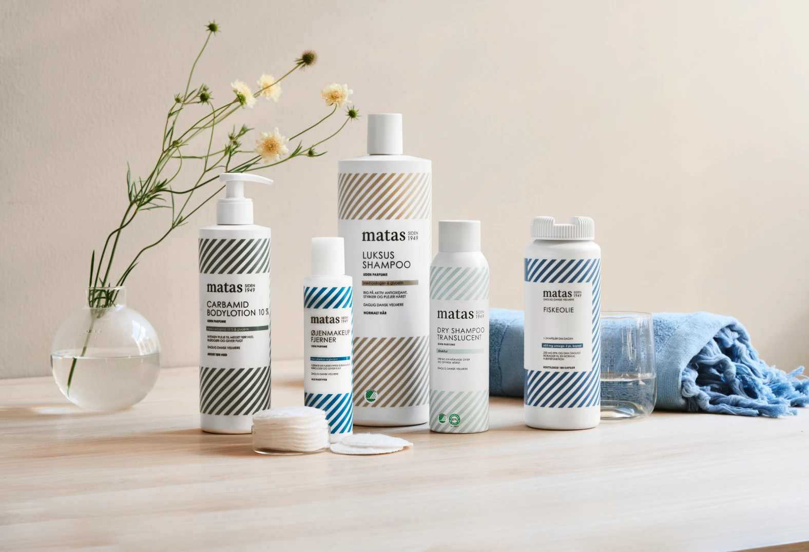 Matas personal care product collection on wooden surface