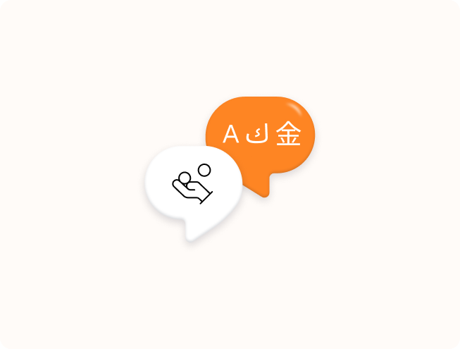 An illustration of icons that represent translation costs on an orange background