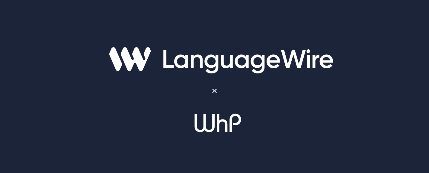 LanguageWire logo alongside the WhP logo on dark blue background