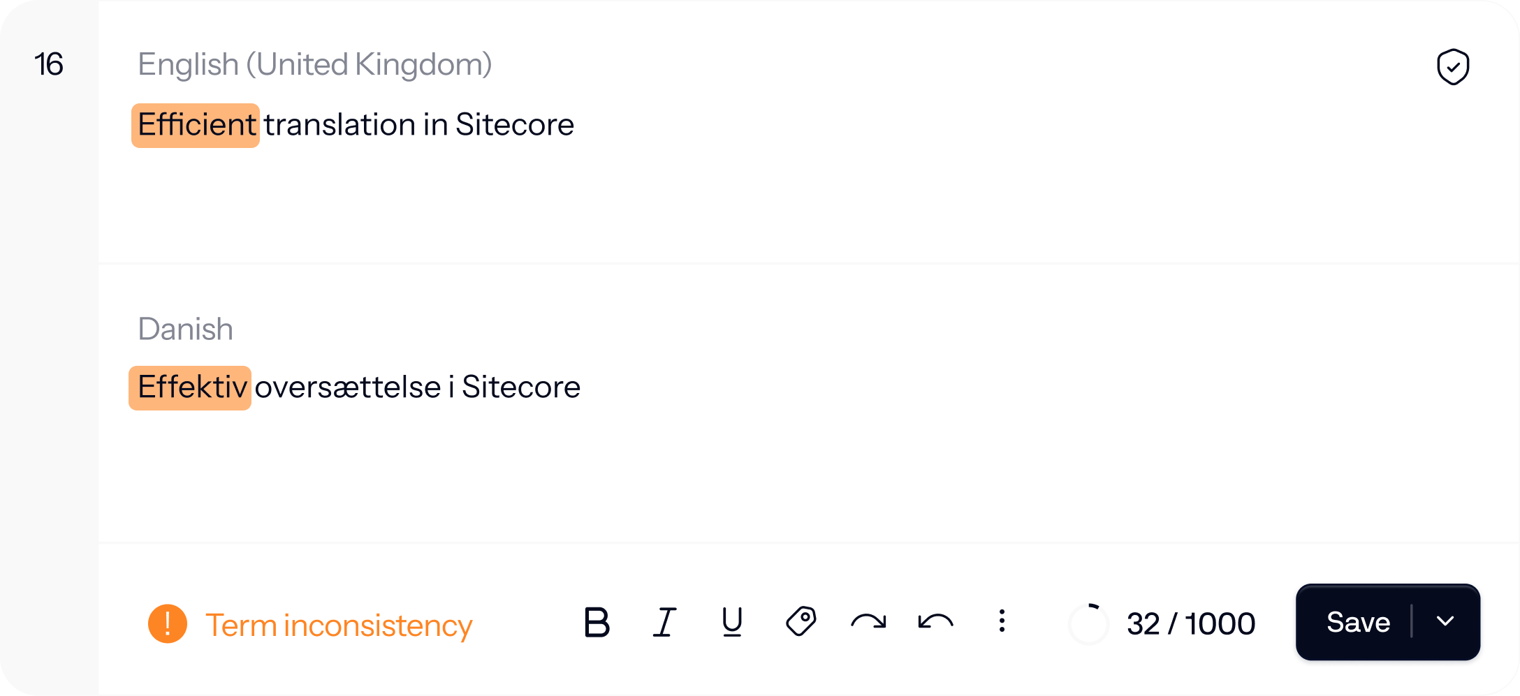 Validation image representing a term inconsistency during a translation
