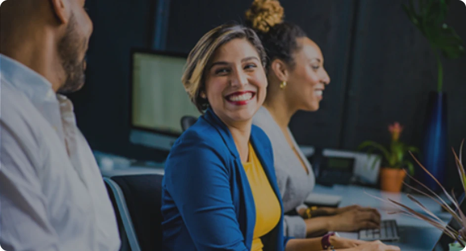 Team members collaborating in a modern office setting